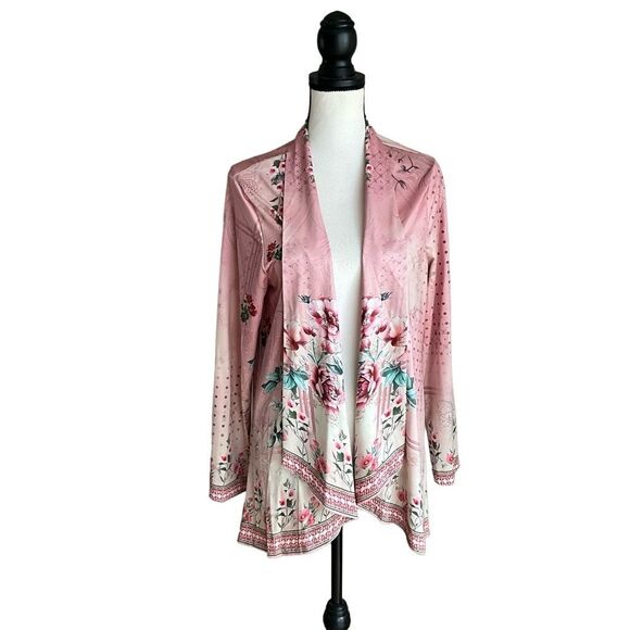 Unbranded Womens Kimono Pink Floral Open Front Cardigan Large - Picture 14 of 14